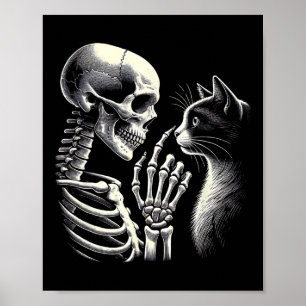 Poster Noir Chat Nez Squelette Main Drôle Halloween Chat 