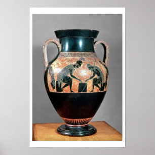 Poster Noir-chiffre amphora dépeignant Ajax et Achille,