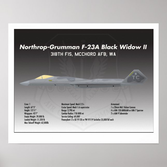 Poster noir de 20x16 Northrop F-23A Widow II (Devant)