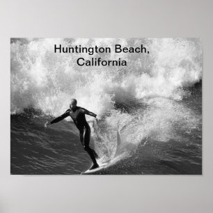 Poster noir du surfer 5x7 blanc, Huntington Beach, la