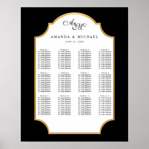 Poster Noir élégant   Carte de siège Mariage or