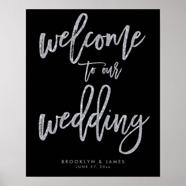 Poster Noir Et Argent Bienvenue À Notre Signe Mariage (Devant)