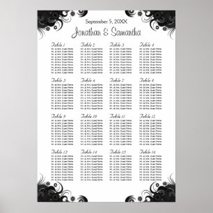 Poster Noir et blanc 16 Tables Mariages Cartes de sièges