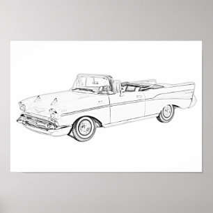 Poster Noir et blanc 1957 Chevy Bel Air Convertible