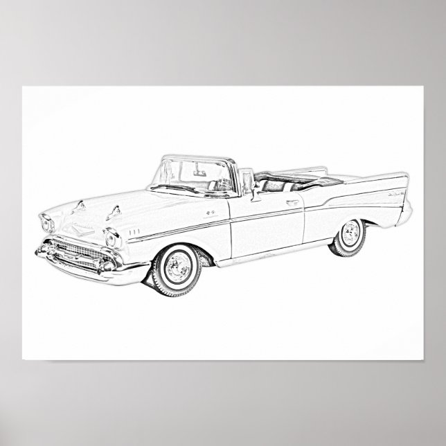 Poster Noir et blanc 1957 Chevy Bel Air Convertible (Devant)