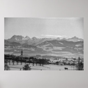 Poster Noir et blanc 1968 Allemagne ville d'hiver Bavière