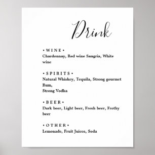 Poster Noir et blanc. Barre de menu minimaliste mariage é
