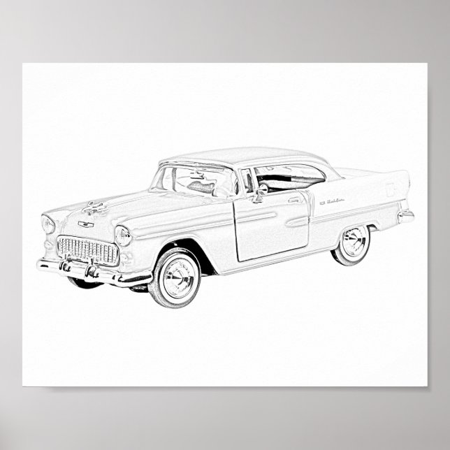 Poster Noir et blanc Deux tons 1955 Chevy Bel Air (Devant)