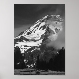 Poster noir et blanc du mont Rainier