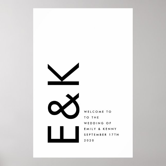 Poster Noir et blanc Moderne Gras Gros Monogramme Simple (Devant)