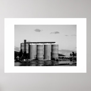 Poster Noir Et Blanc Monochrome Grain Rural Silos