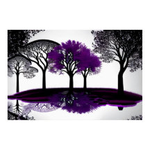 Noir et blanc réfléchissant avec des arbres violet