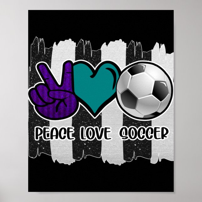 Poster Noir et blanc Striped Peace Love Soccer (Devant)
