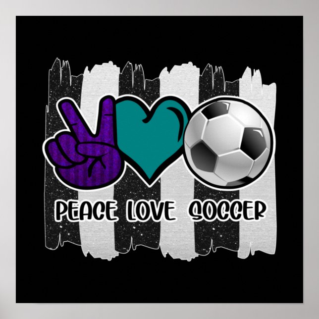 Poster Noir et blanc Striped Peace Love Soccer (Devant)
