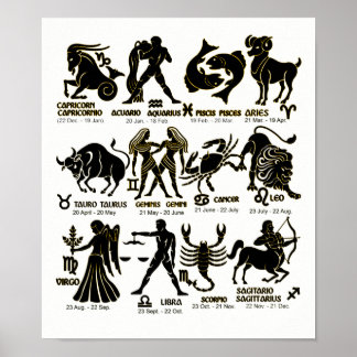 Poster noir et blanc Zodiac avec mois