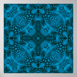 Poster Noir et bleu Vintage Bleu Fractal Kaleidoscope