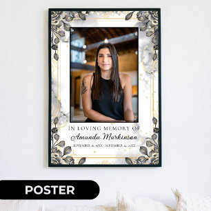 Poster Noir et Or Floral Marbre Souvenir Funéraire