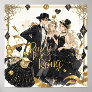 Poster Noir et or, Luxe riche, style Moulin rouge