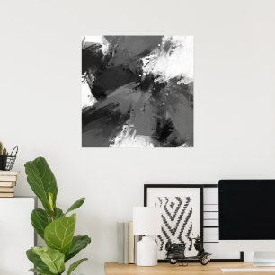 Poster Noir Gris Blanc Abstrait Brosse moderne 