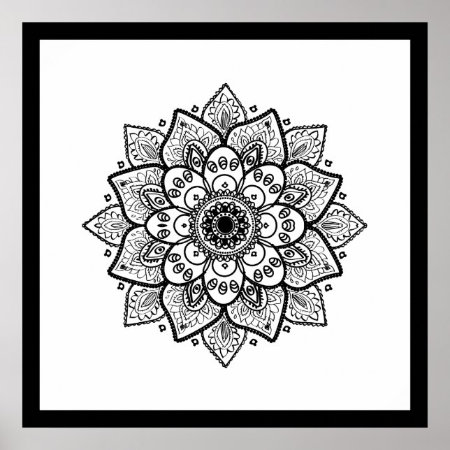 Poster noir Mandala sur blanc (Devant)