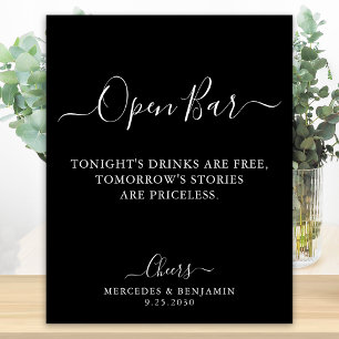 Poster Noir Open Bar Calligraphie Mariage personnalisé