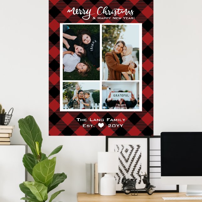 Poster Noir Russe Noir Buffalo Plaid Bois (Bureau à domicile)