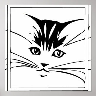 Poster Noir sur blanc Plan de chat