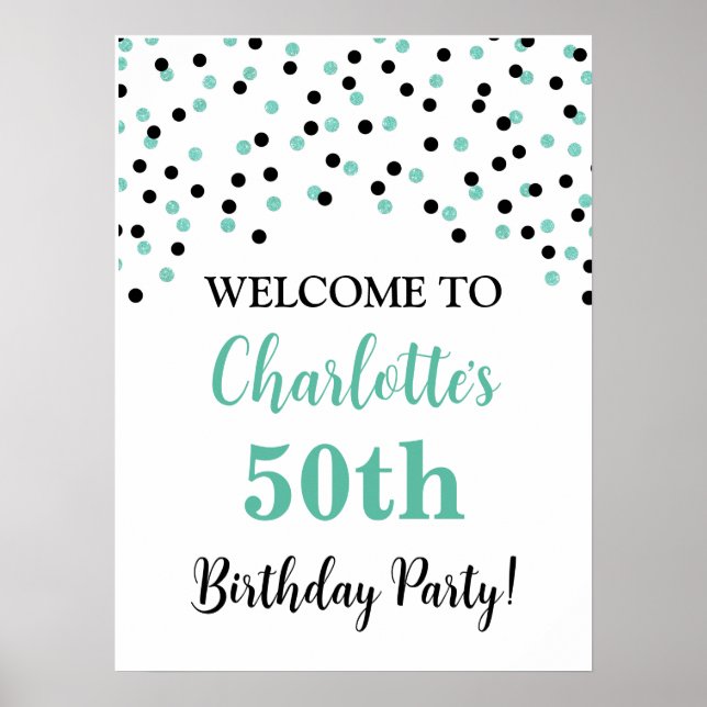 Poster Noir Turquoise fête d'anniversaire Personnalisé 18 (Devant)