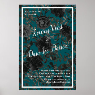Poster Noir Turquoise Rose gothique Elégant Mariage