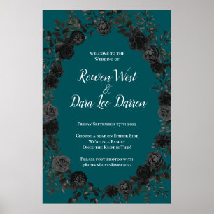 Poster Noir Turquoise Rose gothique Elégant Mariage