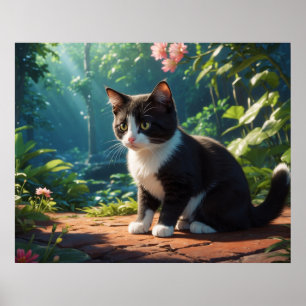 Poster *~* Noir Tuxedo Kitty AP68 5:4 Feline Kitten Chat