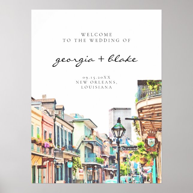 Poster NOLA | Aquarelle Nouvelle-Orléans Mariage Bienvenu (Devant)