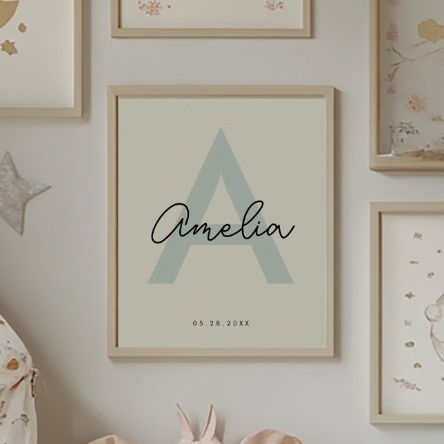 Poster Nom bébé personnalisé Nursery Monogramme Lettre po (Créateur téléchargé)