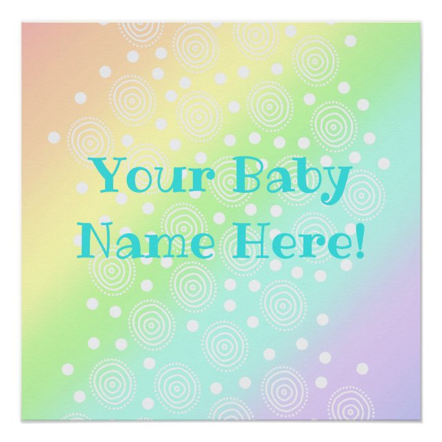 Poster Nom bébé personnalisé Pastel Rainbow Nursery Impri (Devant)