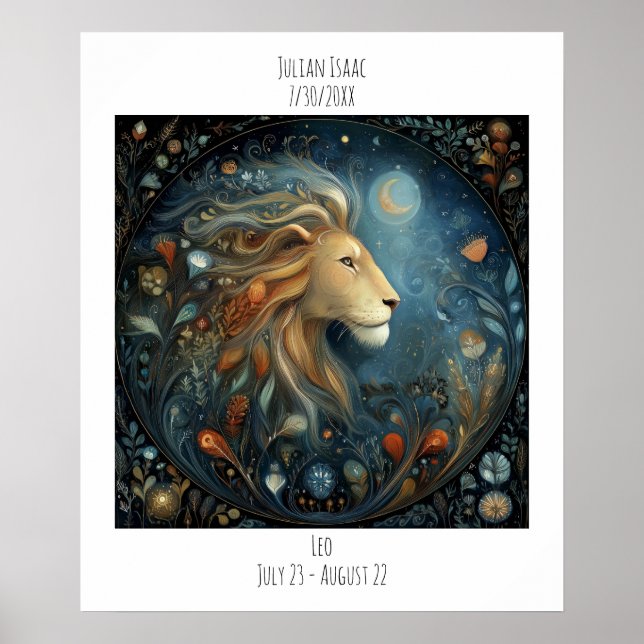 Poster Nom d'astrologie du zodiaque Léo & Anniversaire (Devant)