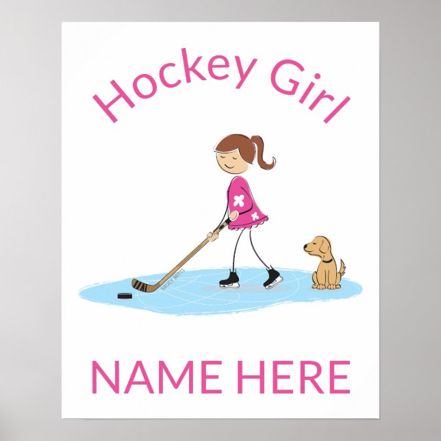 Poster Nom de dessin personnalisé de la fille de hockey (Devant)