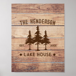 Poster Nom de famille Lake House Pine Tree bois Personnal
