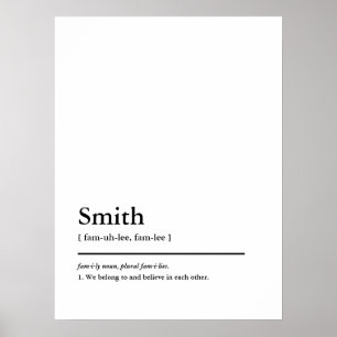 Poster Nom de famille personnalisé et définition du dicti