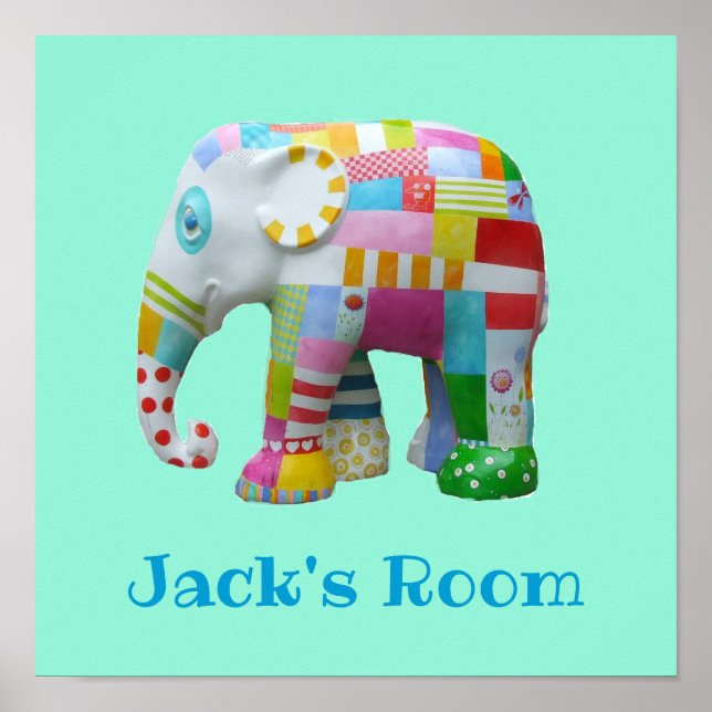 Poster Nom de garçon Jouet mignon éléphant patchwork (Devant)