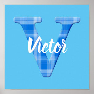 Poster Nom de garçon personnalisé Plaid Lettre V
