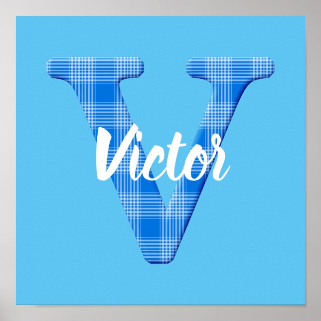 Poster Nom de garçon personnalisé Plaid Lettre V (Devant)