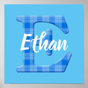 Poster Nom de garçon Plaid personnalisé Lettre E