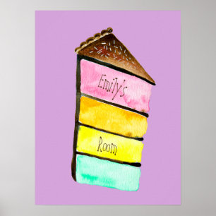 Poster Nom de la chambre de la fille à gâteau arc-en-ciel
