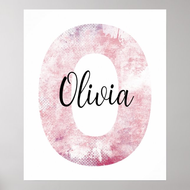 Poster Nom de la fille Lettre O rose Grunge Aquarelle Pos (Devant)