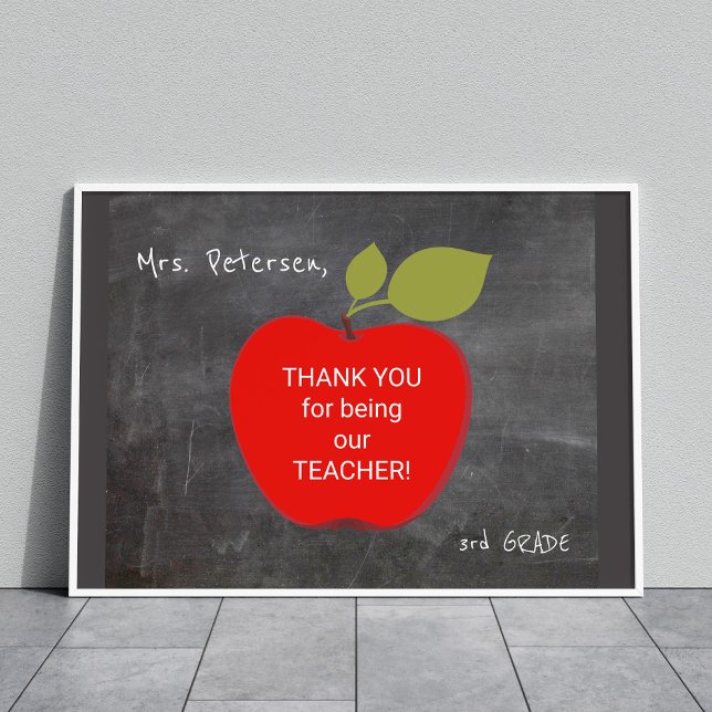 Poster Nom de l'enseignant | Red pomme blackboard merci (Créateur téléchargé)