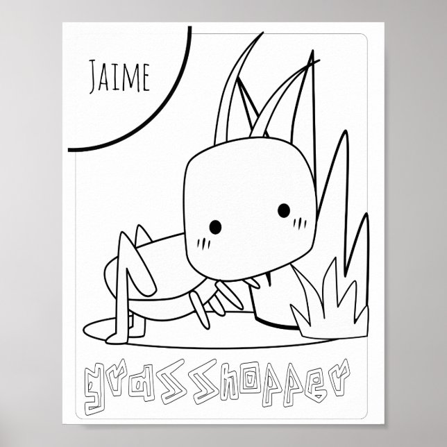 Poster Nom de sauterelle de coloriage mignon (Devant)