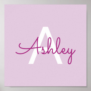 Poster Nom de script & monogramme Magenta & Violet clai