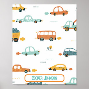 Poster Nom de voiture personnalisé bleu pastel et orange