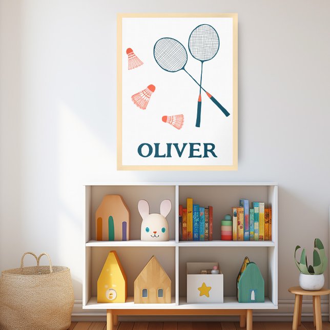 Poster NOM DU BÉBÉ PERSONNALISÉ Raquettes et oiseaux Badm (CUSTOM BABY NAME Badminton Racquets & Birdies Poster NURSERY KIDS ROOM PLAYROOM PERSONALIZE IT!)