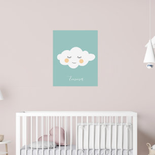 Poster Nom du bébé Sleepy Kawaii Cloud Pastel